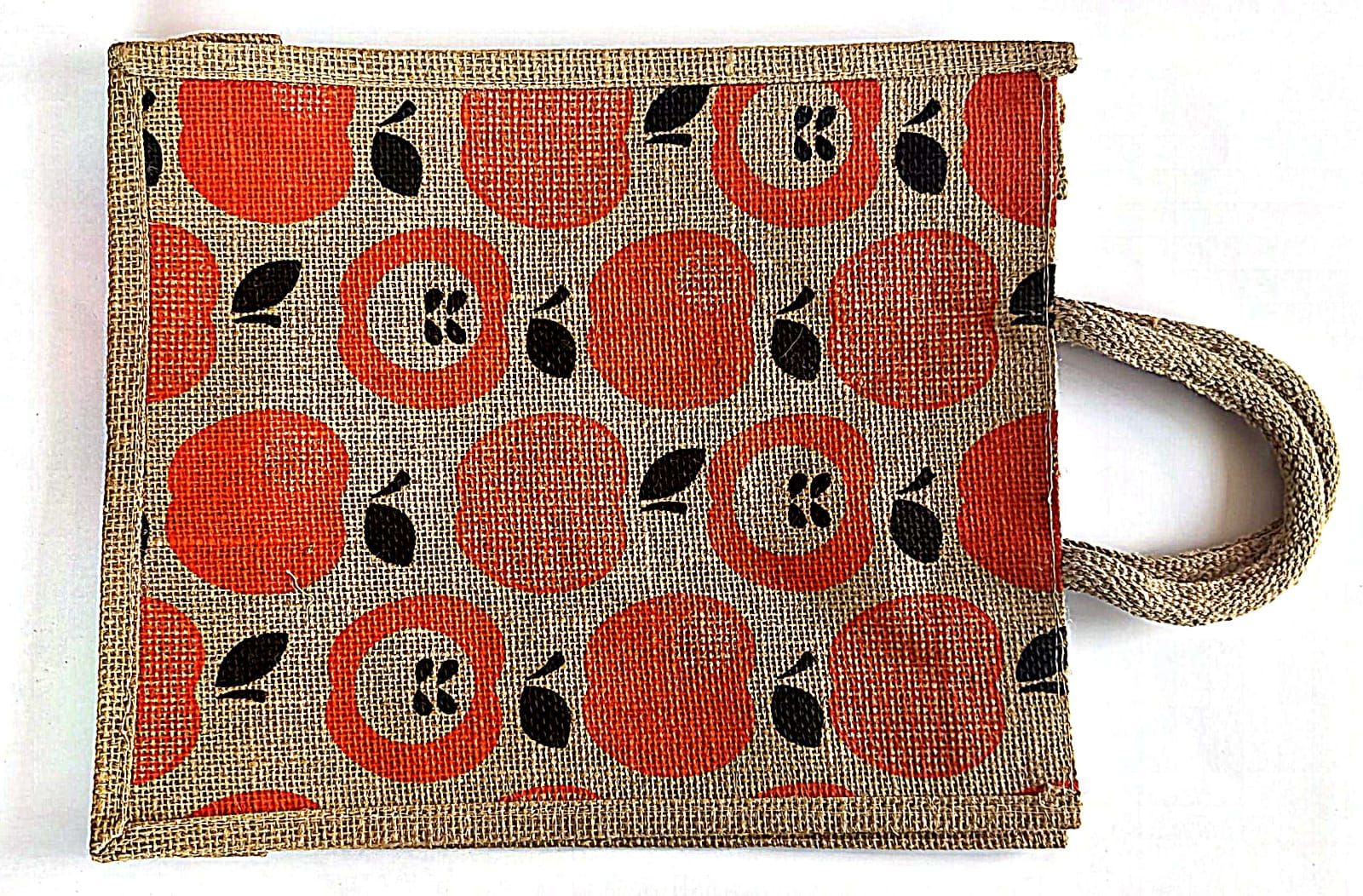 Apple Print Jute Bag - Eco-Friendly Shopping Tote