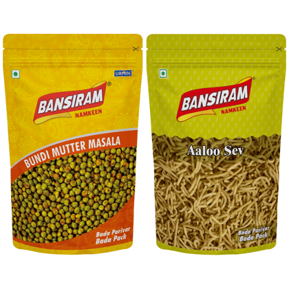 Bansiram Namkeen Bundi Mutter Masala & Aaloo Sev (2 x 375gm) Combo Pack - 750 gm