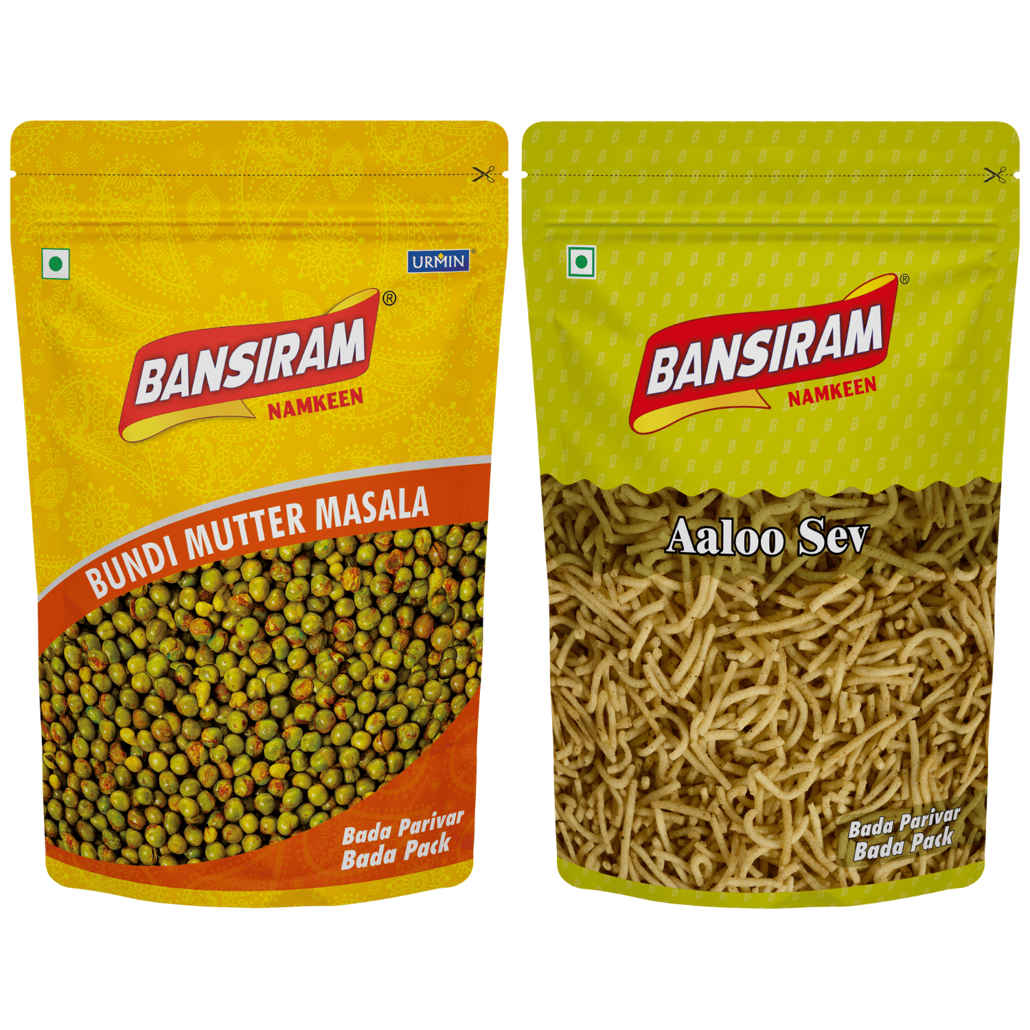 Bansiram Namkeen Bundi Mutter Masala & Aaloo Sev (2 x 375gm) Combo Pack - 750 gm