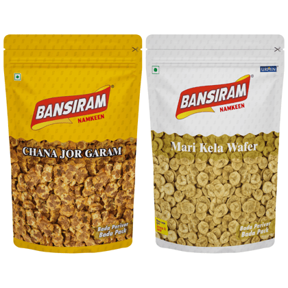 BANSI RAM Namkeen Chana Jor Garam (375gm) and Mari Kela Wafer (350gm) Combo pack - 725 gm