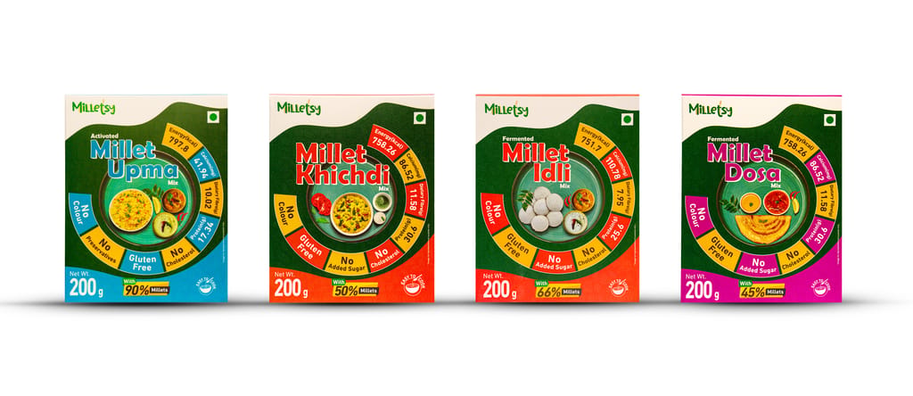 Milletsy Pack of 4 Instant Millet Khichdi,Idli,Upoma & Dosa Mix / Ready to Cook