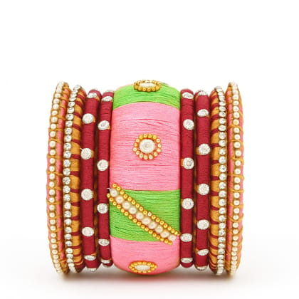 Handcrafted Silk Thread Bangles Set with Rhinestones & Pearls Handcrafted Silk Thread Bangles Set with Rhinestones & Pearls