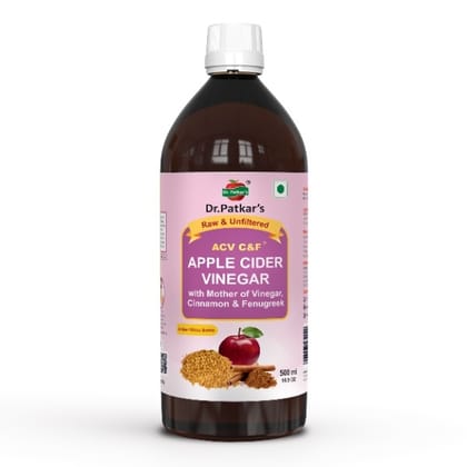 Dr. Patkar's Apple Cider Vinegar with Cinnamon & Fenugreek | Unfiltered & Undiluted | Suitable for Sugar & Diabetes Control with Improved Immunity & Lowers Bad Cholesterol (With Mother) 500ml