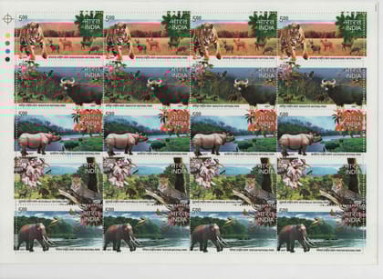 Shobhaphila's Indian Wildlife Se-Tenant Stamps 2007 - Bandhavgarh, Bandipur, Kaziranga, Mudumalai, Periyar