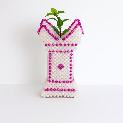 Handcrafted Beaded Tulsi katta - White & Pink Handcrafted Beaded Tulsi katta - White & Pink