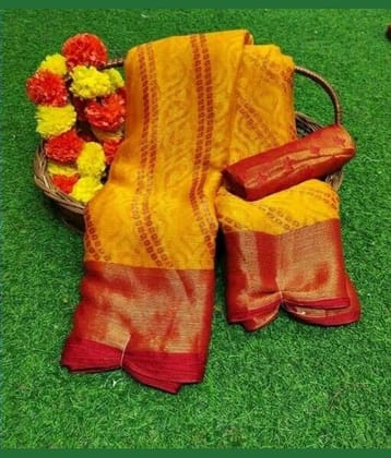 Sitanjali Brasso Printed Saree With Unstitched Blouse Piece ( Yellow )