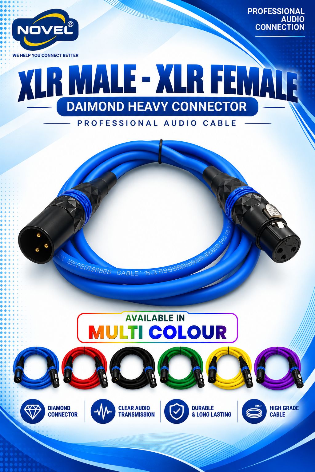 NOVEL XLR MALE - XLR FEMALE DIAMOND CONNECTOR HEAVY CABLE 20 YARD
