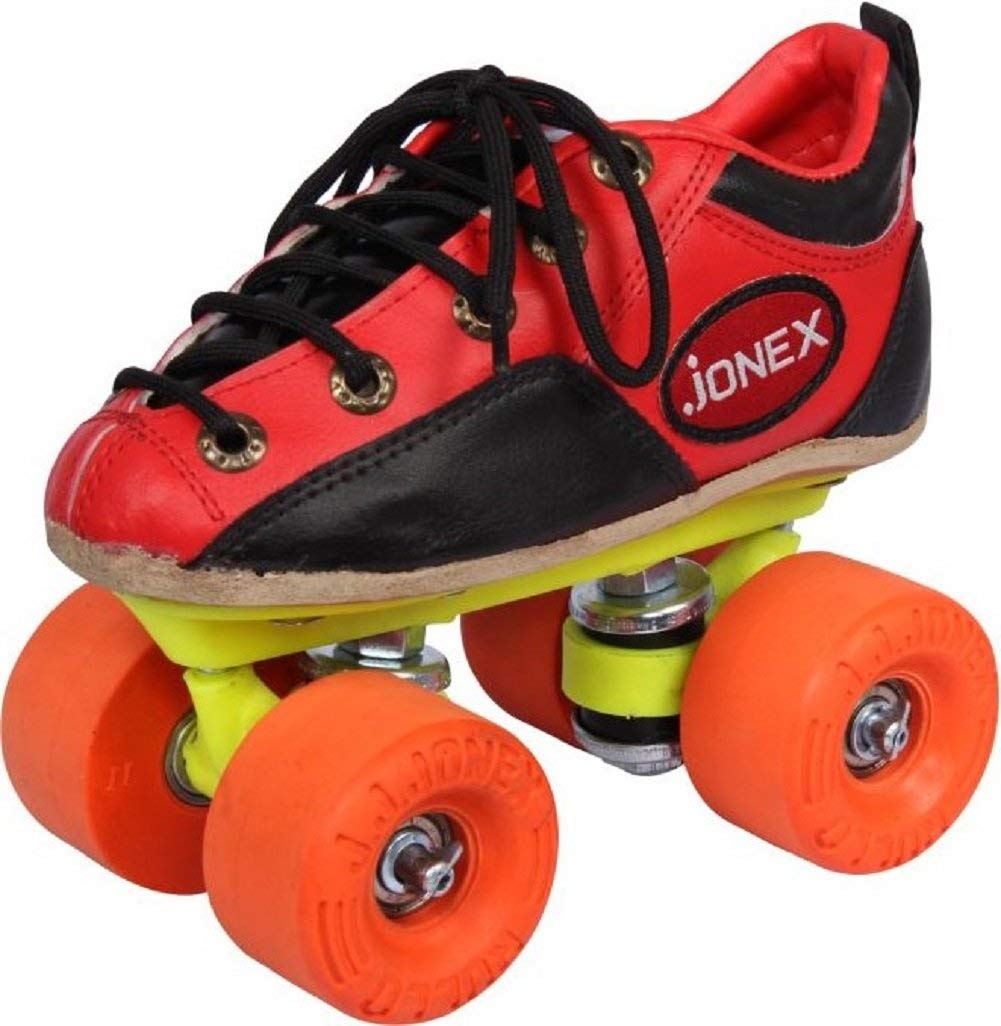 JJ Jonex Shoe Skates, Shoe Skates for Kids, Fix Body Shoe Skates (3 UK/Ind, Black Red- Rollo Rubber)
