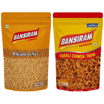Bansiram Namkeen Bikaneri Sev (375 g) & Faradi Chiwda Tikha (350 g)