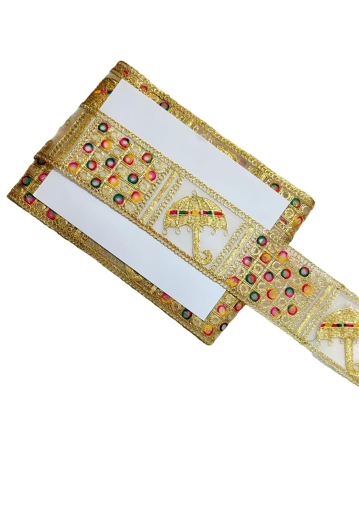 Sewing Border Umbrella Gold and Multi Color Designer Saree Lace Blouse Lehenga, Dupatta, Suit, Anarkali Border,Indian Lace sarees/lehenga/suits/blouses/duppatta/chunri/art craft use,7.62 cm width 9 Mtr Pack
