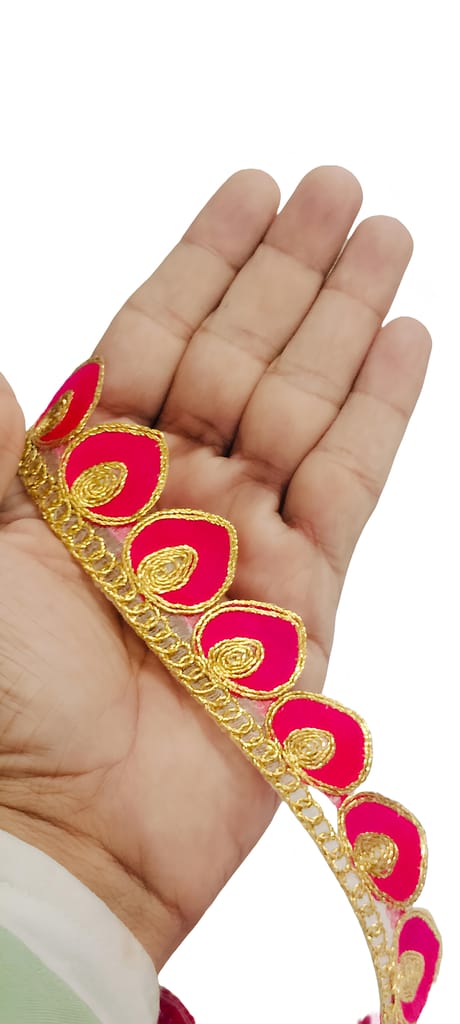 Laces Borders Material Gota Patti Sewing Embroidery Ribbon Trim Cutwork Golden zari Fabric Decoration Craft Clothes 9Meter For Saree Suit Bridal Dupatta Blouse Dress Choli Lehenga Anarkali Hijab Gown Kurti. (Pink)