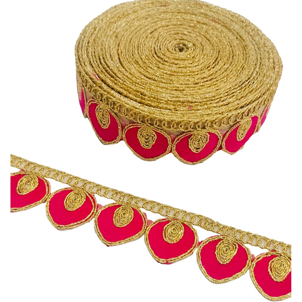 Laces Borders Material Gota Patti Sewing Embroidery Ribbon Trim Cutwork Golden zari Fabric Decoration Craft Clothes 9Meter For Saree Suit Bridal Dupatta Blouse Dress Choli Lehenga Anarkali Hijab Gown Kurti. (Pink)