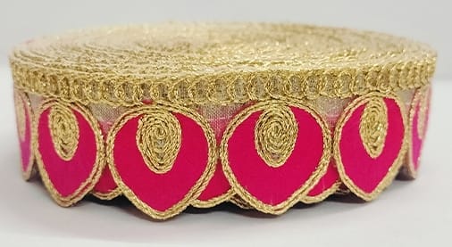 Laces Borders Material Gota Patti Sewing Embroidery Ribbon Trim Cutwork Golden zari Fabric Decoration Craft Clothes 9Meter For Saree Suit Bridal Dupatta Blouse Dress Choli Lehenga Anarkali Hijab Gown Kurti. (Pink)