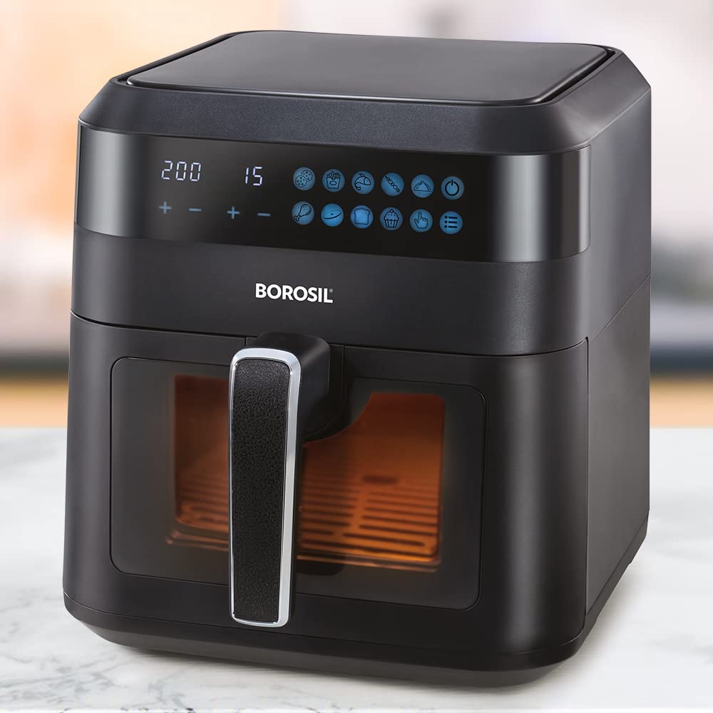 Borosil 1300 Watt Digital Air Fryer 4.7L Capacity with 10 Pre-set Menu Modes | Digital Display and 8-in-1 Multi-functionality – Bake Grill Roast Reheat with 90% Less Oil