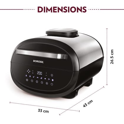 Borosil Best Digi Air-Fryer, Top Load Air Fryer, Large Capacity, 8 Pre-Set Menus, 8 In 1 Functionality, 6.1 L, 1700-Watt, 6.1 liter, Black