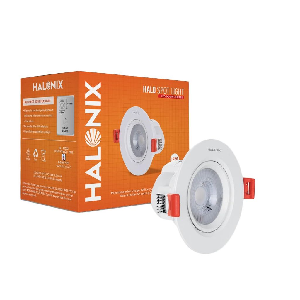 Polycab Pearl or Haloonix LED SPOT Light Slim 2 Watts Flush Mount Ceiling Lamp (Warm White, Yellow).(Plastic)