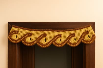 Handmade Crochet Door Valance - Scalloped Design, Yellow & Brown Handmade Crochet Door Valance - Scalloped Design, Yellow & Brown