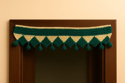 Handcrafted Crochet Trim - Emerald Green & Cream Diamond Pattern Handcrafted Crochet Trim - Emerald Green & Cream Diamond Pattern