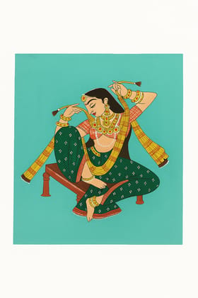Indian Miniature Painting of a Woman in Traditional Attire Indian Miniature Painting of a Woman in Traditional Attire