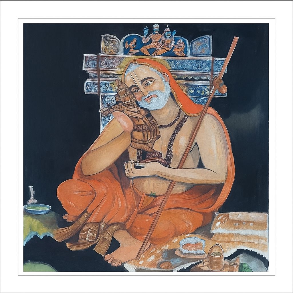 水彩画 トライシクルと僧侶 Devotional Painting: Seated Sage in Contemplation