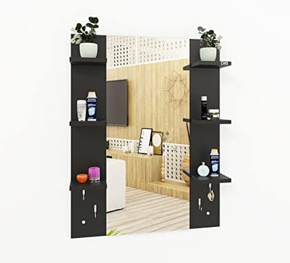 DAS Estefanía Engineered Wood Wall Mount Dressing Table Vanity Mirror with Storage Shelves - Black