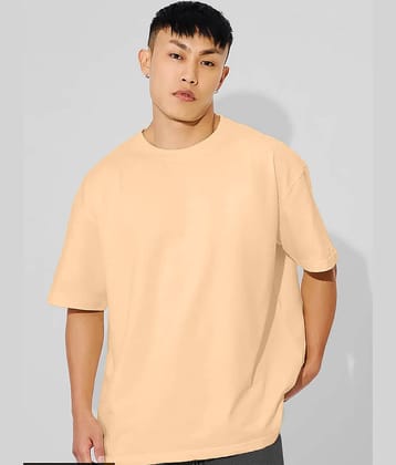 Leotude Men Cotton Blend Oversized Fit Solid T-Shirt ( Beige )