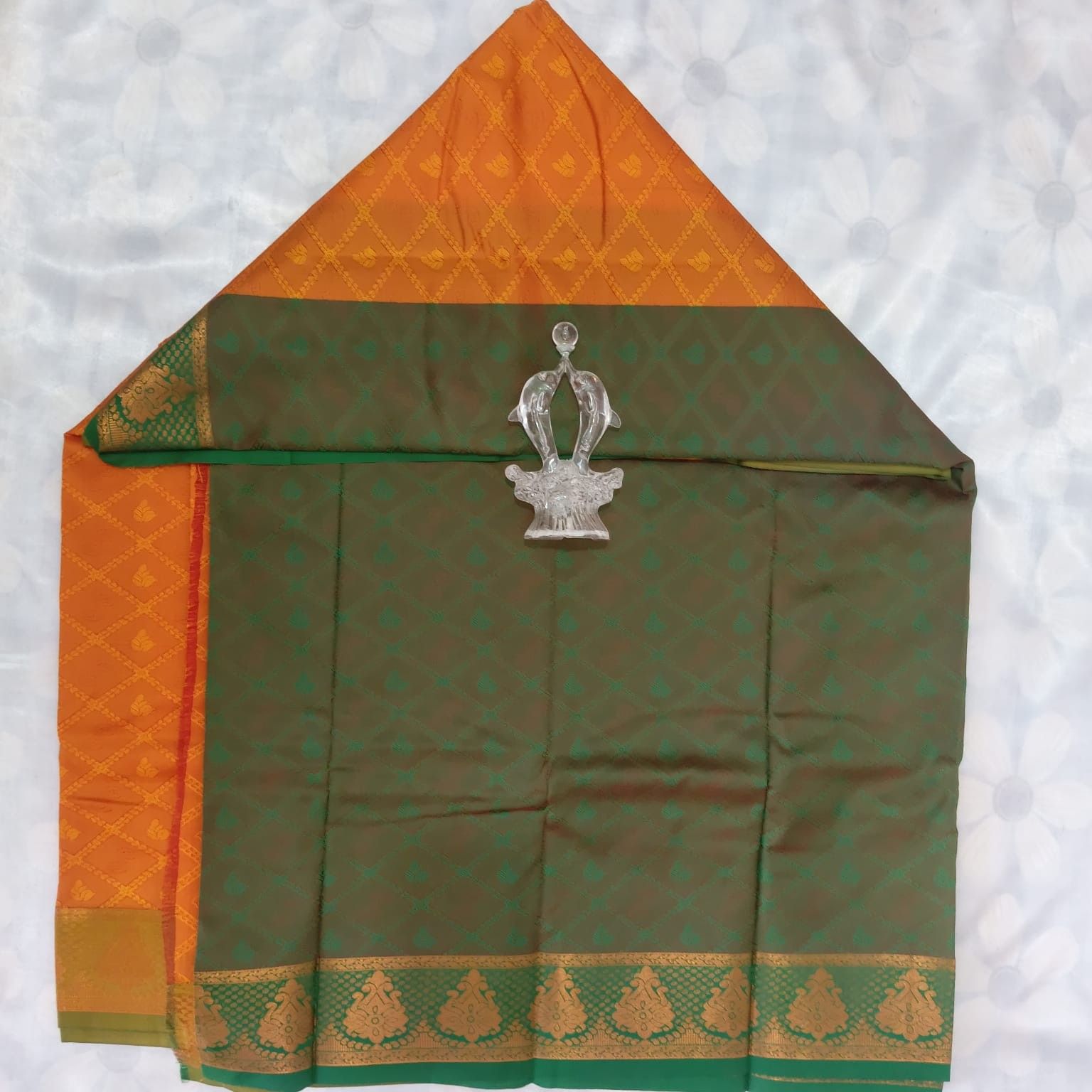 Poonthamil Silk Cotton Saree with Blouse - Orange