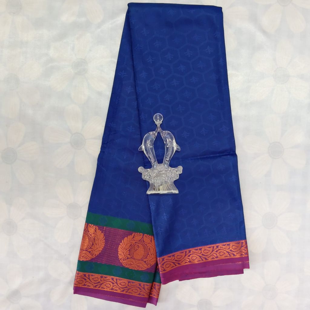 Poonthamil Silk Cotton Saree with Blouse - Blue