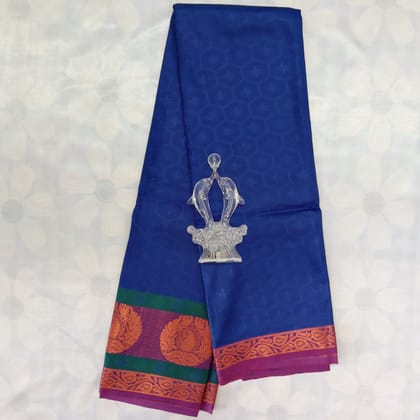 Poonthamil Silk Cotton Saree with Blouse - Blue