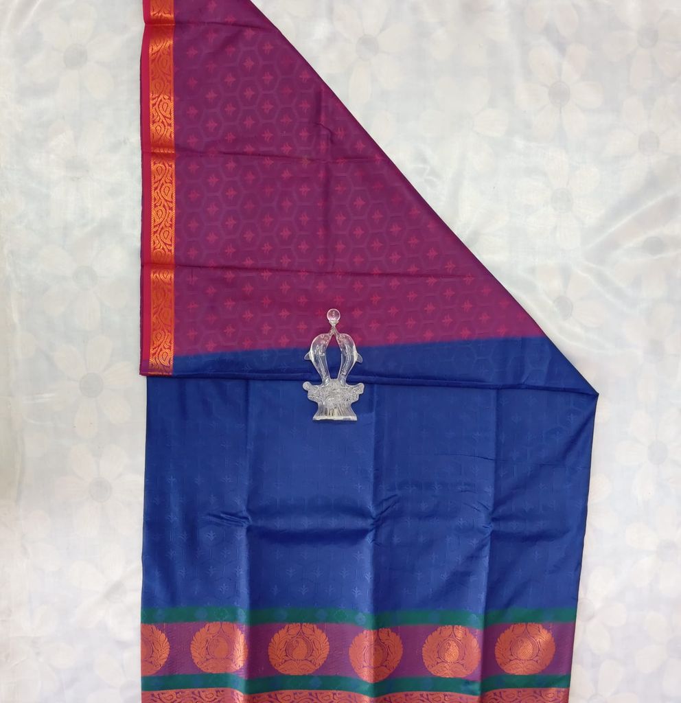 Poonthamil Silk Cotton Saree with Blouse - Blue