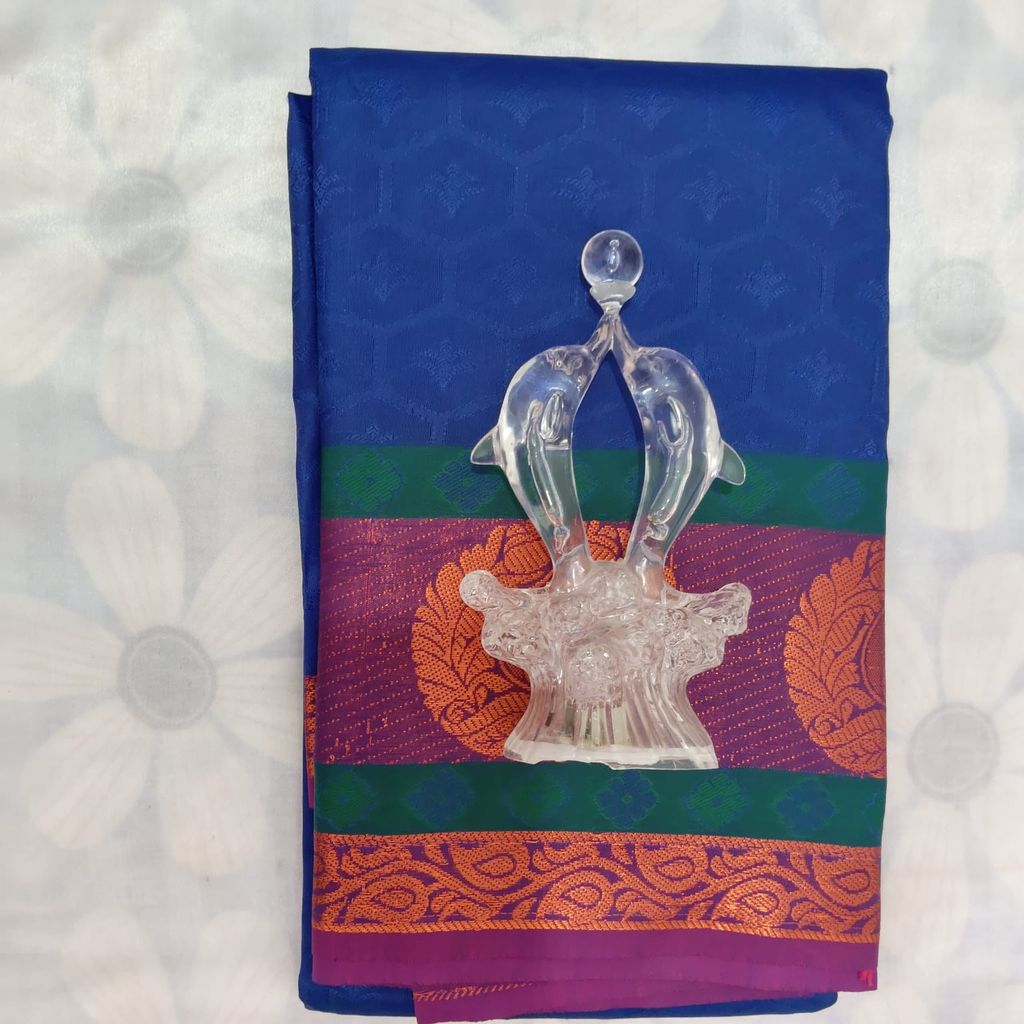 Poonthamil Silk Cotton Saree with Blouse - Blue