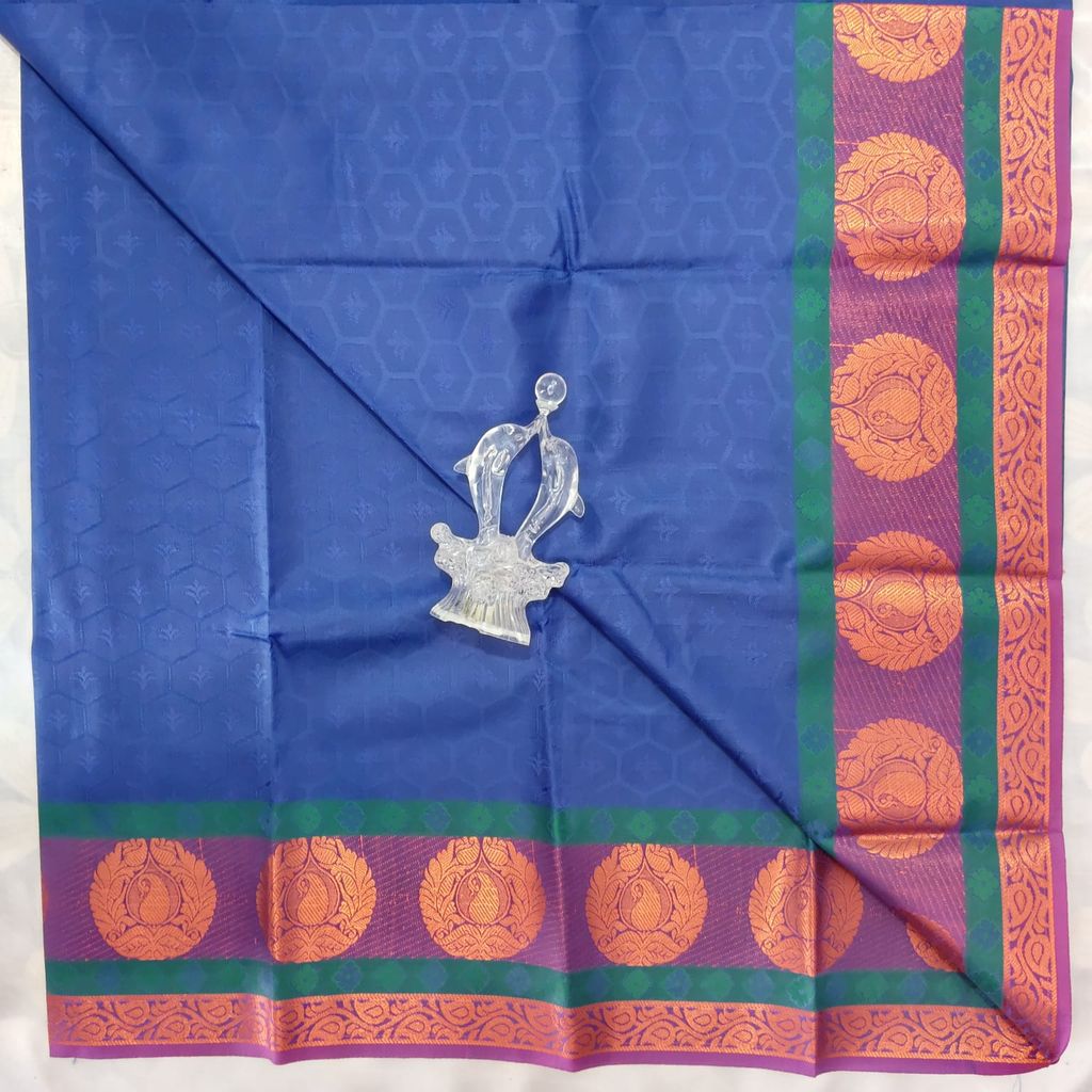Poonthamil Silk Cotton Saree with Blouse - Blue