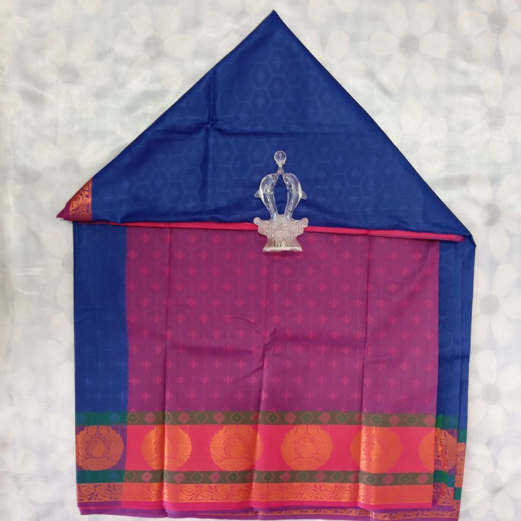 Poonthamil Silk Cotton Saree with Blouse - Blue