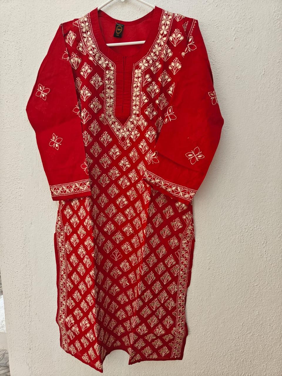Red Embroidered Kurta - Elegant Floral Design