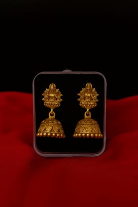 Gold Lakshmi Deity Earrings - Traditional Indian Jewelry Gold Lakshmi Deity Earrings - Traditional Indian Jewelry