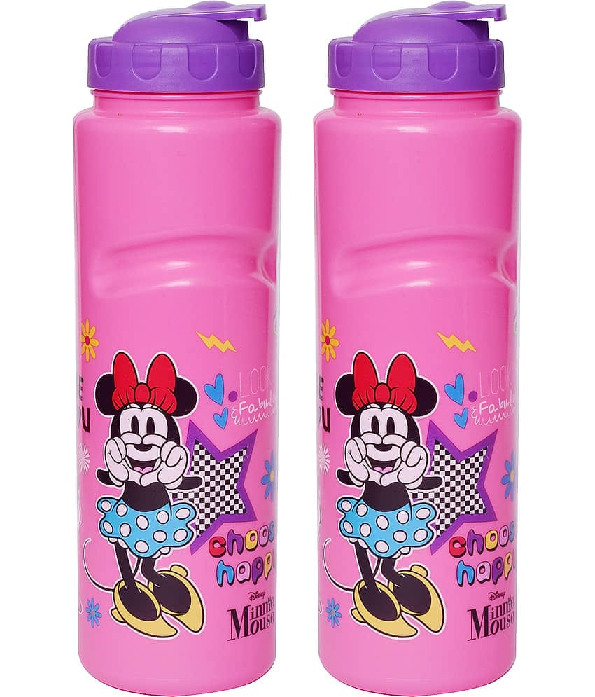 Gluman Disney Minnie Cartoon Character Printed Plastic Spout Water Bottle for Girls I Leak Proof, 100% Food Grade| BPA Free | Recyclable/Reusable | Spout Lid 700ml (Pack of 2)