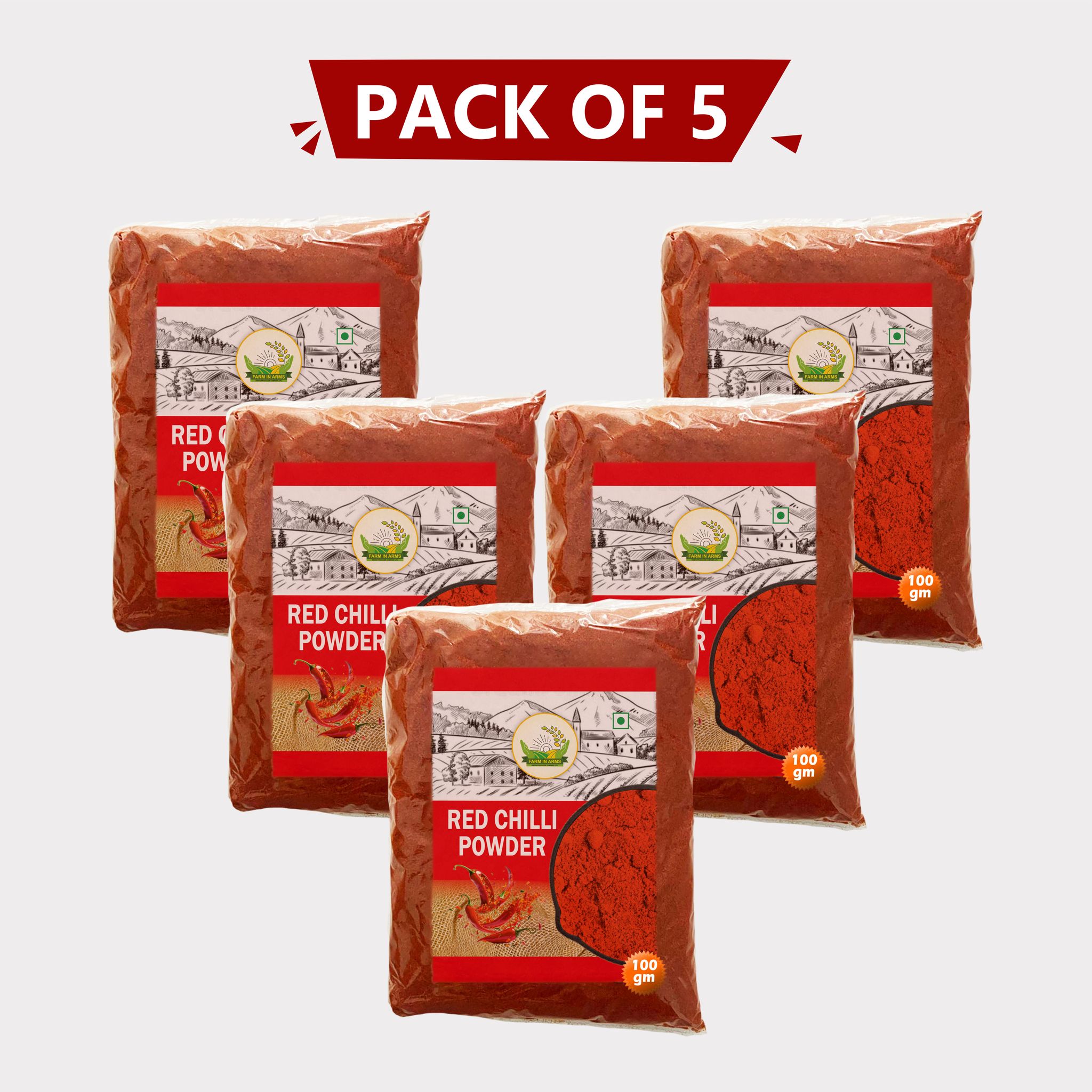 Red Chilli Powder 100gm (Pack of 5) by Arms Krishi - Pure Red Chilli Powder, Spicy, Vibrant & Authentic. 