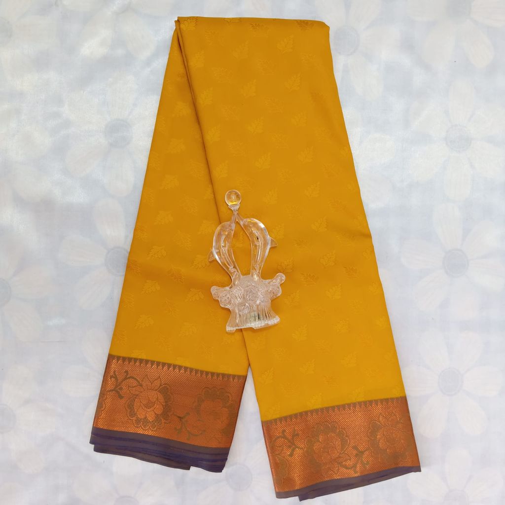 Poonthamil Silk Cotton Saree with Blouse - Yellow