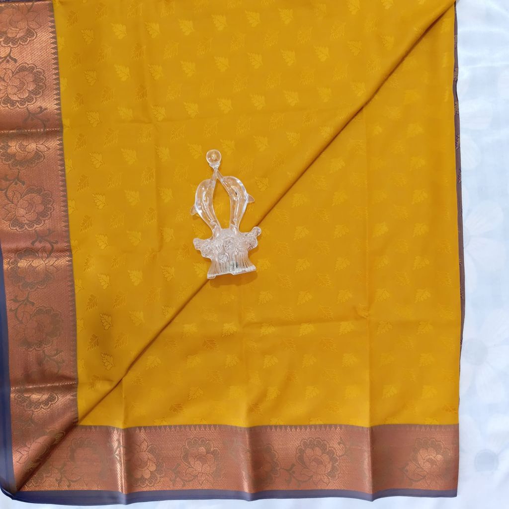 Poonthamil Silk Cotton Saree with Blouse - Yellow