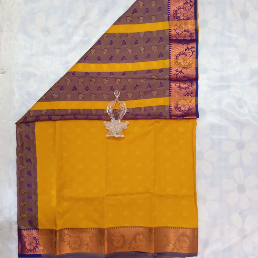 Poonthamil Silk Cotton Saree with Blouse - Yellow