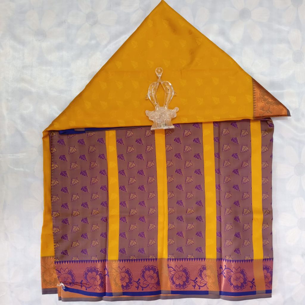 Poonthamil Silk Cotton Saree with Blouse - Yellow