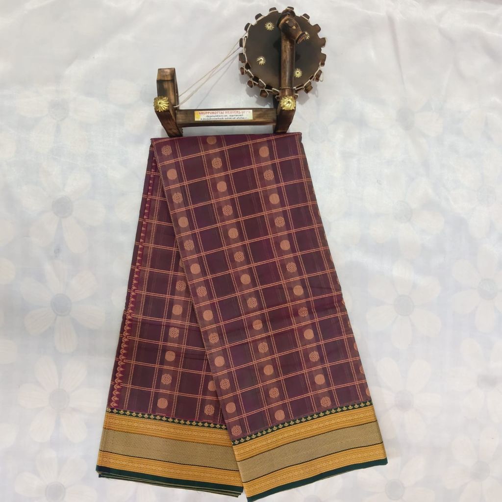 1000 Putta Original Cotton Saree with Blouse - Chestnut