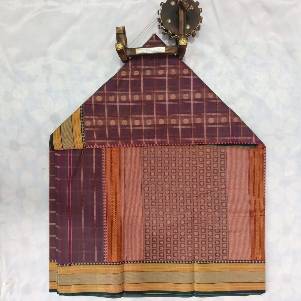 1000 Putta Original Cotton Saree with Blouse - Chestnut