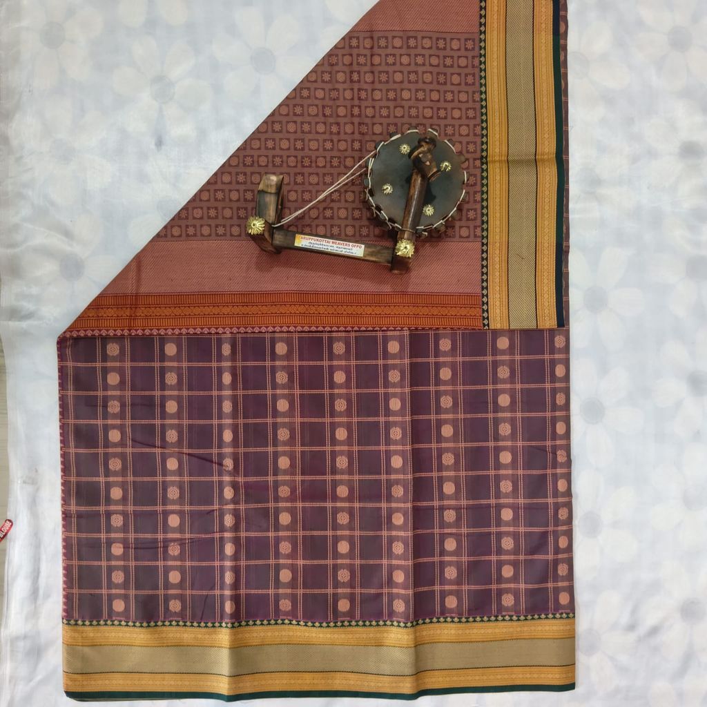1000 Putta Original Cotton Saree with Blouse - Chestnut