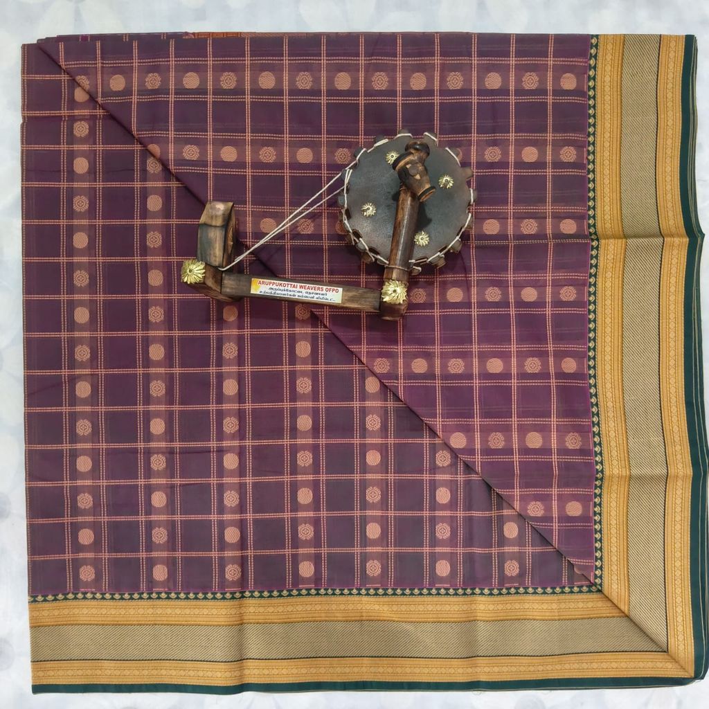1000 Putta Original Cotton Saree with Blouse - Chestnut
