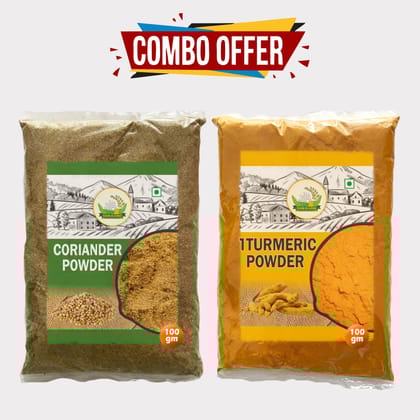 Turmeric & Coriander Powder Combo 200gm (Pack of 2) by Arms Krishi - Fresh, Natural Color & Authentic Flavor. 