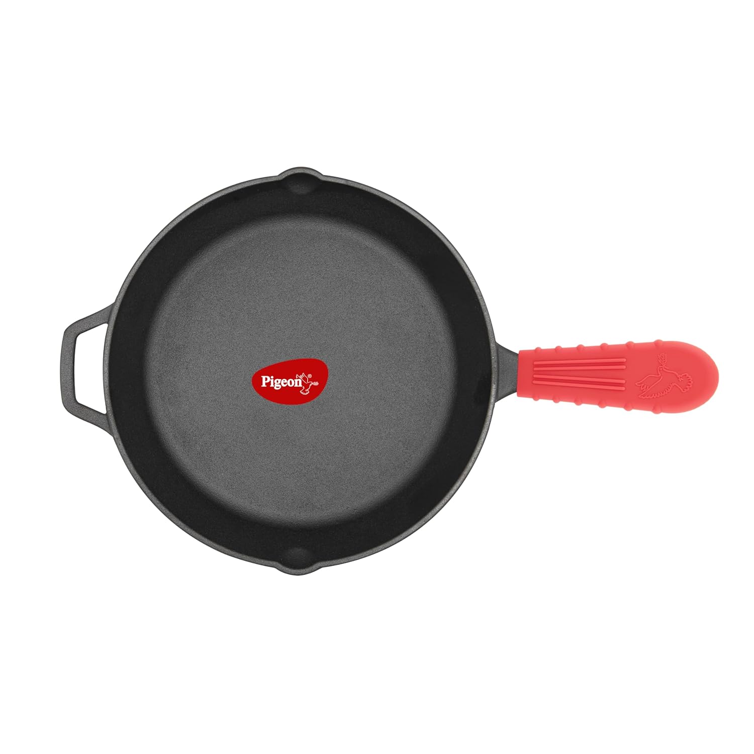 Pigeon Imperi Cast Iron Fry Pan/Skillet, Free Silicone Grip, Pre-Seasoned, 100% Healthy & Toxin-Free, Naturally Nonstick Frying Pan, Makes Food Tastier, Strong & Durable, Gas & Induction, Frypan 22cm