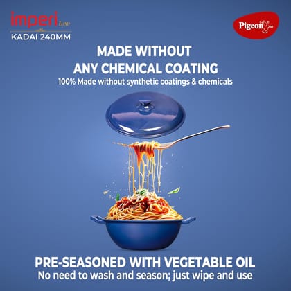 Pigeon by Stovekraft Cast Iron Kadai with Cast Iron Lid | Medium, 24 cm | Enamel Coated | Luxurious Mirror Finish | Toxin-Free | High Pressure Casting | Cook with Style, Elegance & Comfort