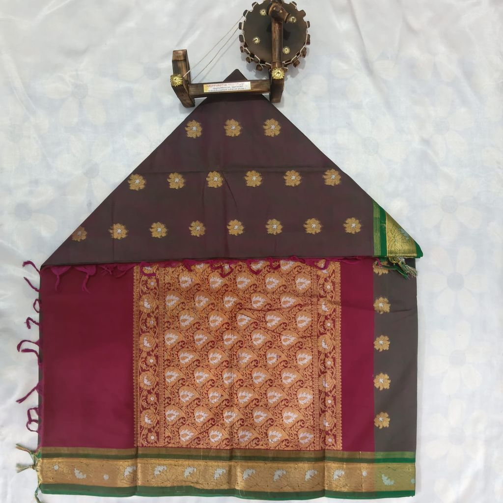 1000 Putta Original Cotton Saree with Blouse - Grey