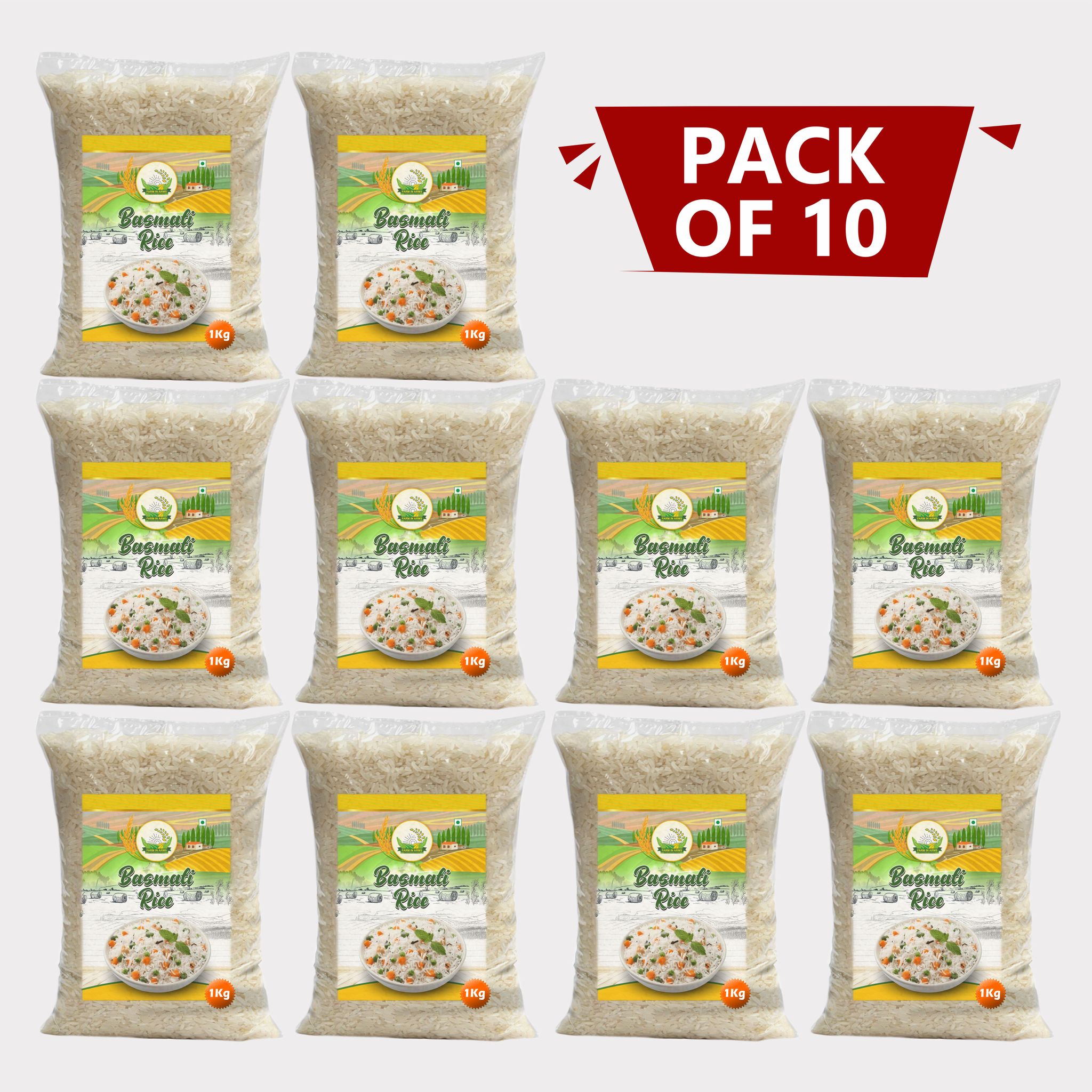 Premium Long Grain Basmati Rice 10kg (Pack of 1kg × 10 packet) by Arms Krishi – Extra Long Grain, Fragrant & Pure Chawal